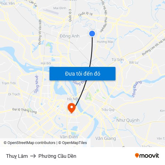 Thuỵ Lâm to Phường Cầu Dền map