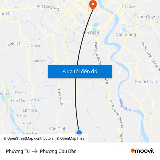 Phương Tú to Phường Cầu Dền map