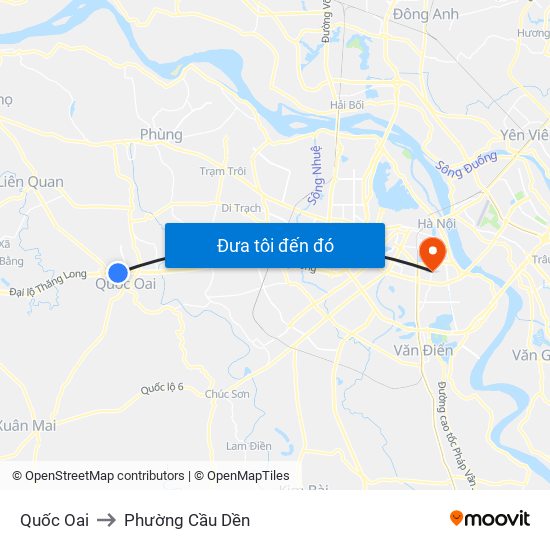 Quốc Oai to Phường Cầu Dền map