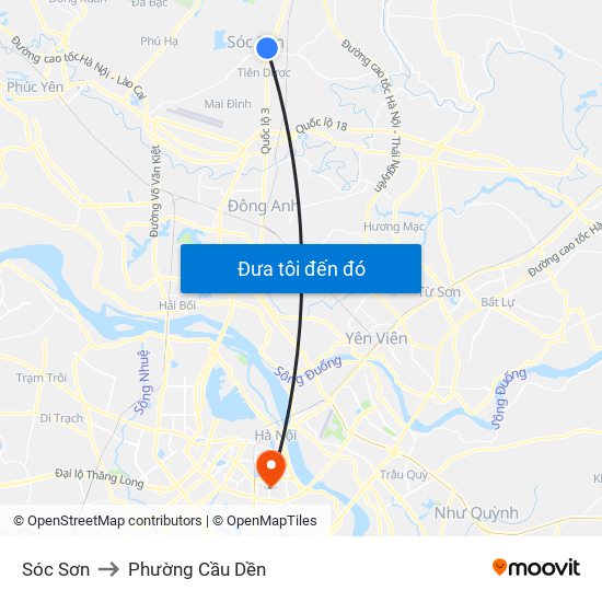Sóc Sơn to Phường Cầu Dền map