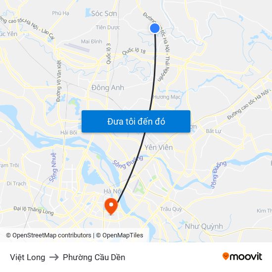 Việt Long to Phường Cầu Dền map