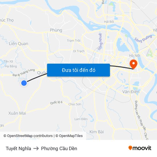 Tuyết Nghĩa to Phường Cầu Dền map