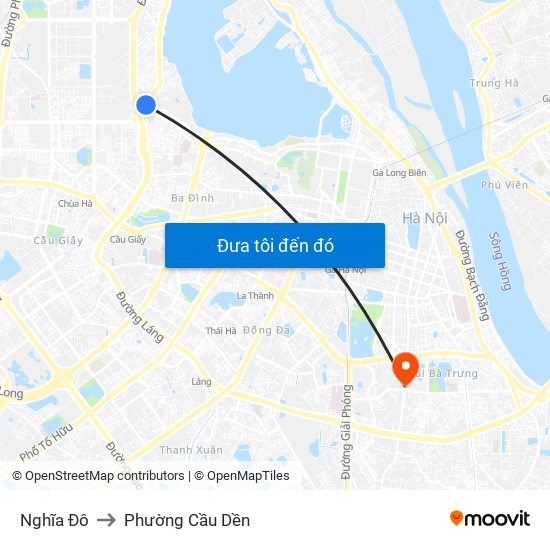 Nghĩa Đô to Phường Cầu Dền map