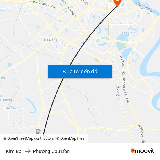 Kim Bài to Phường Cầu Dền map