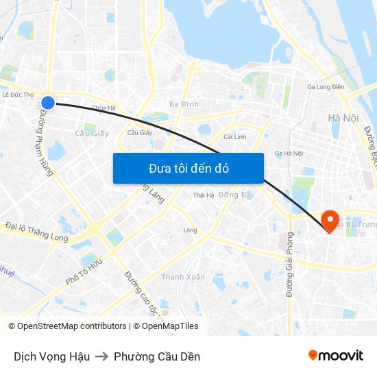 Dịch Vọng Hậu to Phường Cầu Dền map