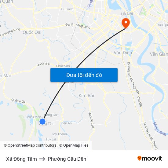 Xã Đồng Tâm to Phường Cầu Dền map