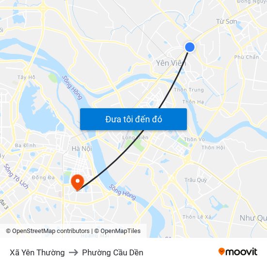 Xã Yên Thường to Phường Cầu Dền map