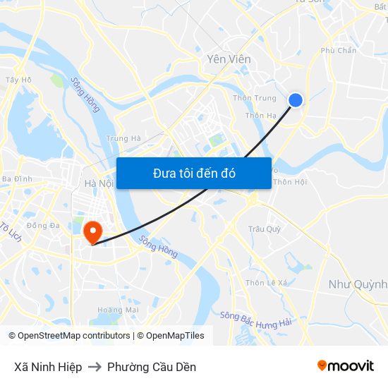 Xã Ninh Hiệp to Phường Cầu Dền map