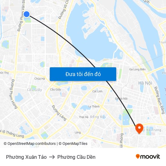 Phường Xuân Tảo to Phường Cầu Dền map