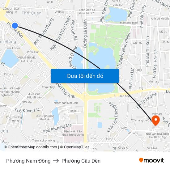 Phường Nam Đồng to Phường Cầu Dền map