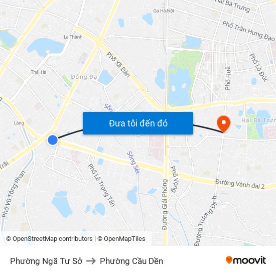 Phường Ngã Tư Sở to Phường Cầu Dền map