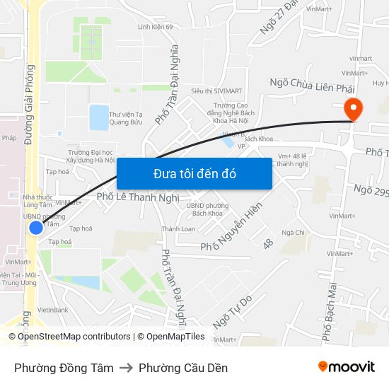 Phường Đồng Tâm to Phường Cầu Dền map