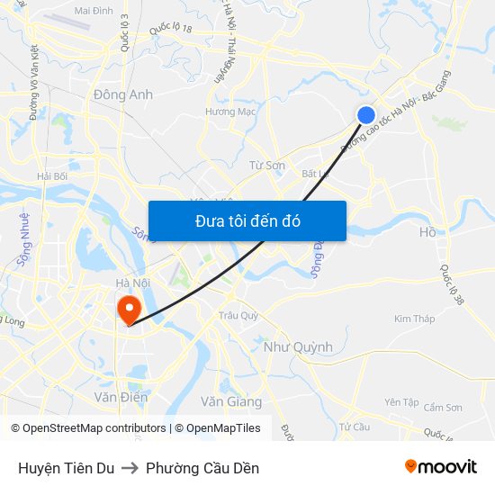 Huyện Tiên Du to Phường Cầu Dền map
