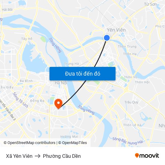 Xã Yên Viên to Phường Cầu Dền map