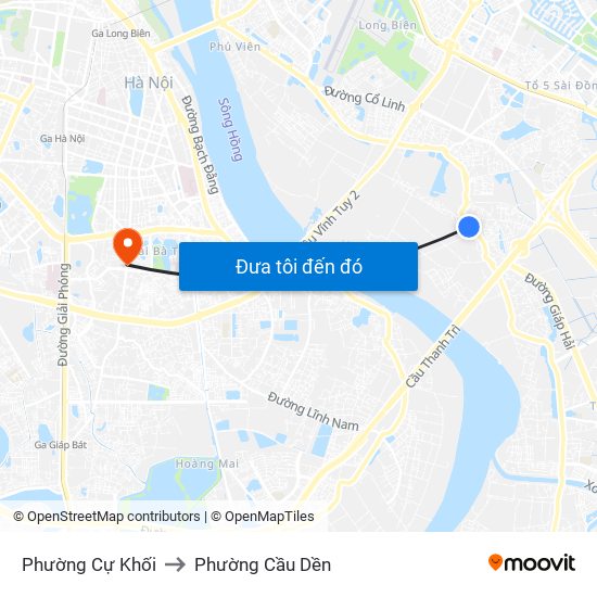 Phường Cự Khối to Phường Cầu Dền map