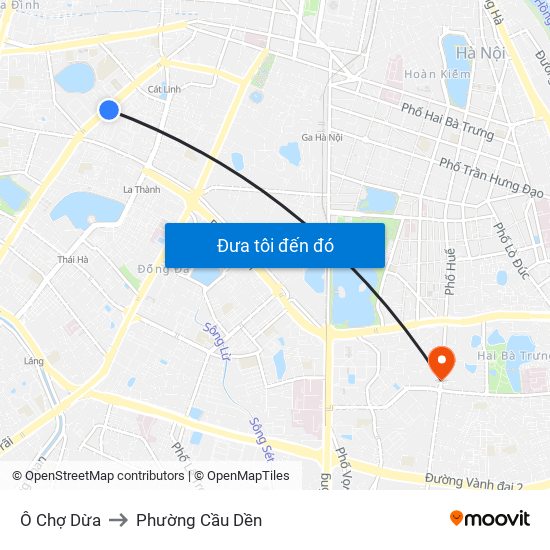 Ô Chợ Dừa to Phường Cầu Dền map