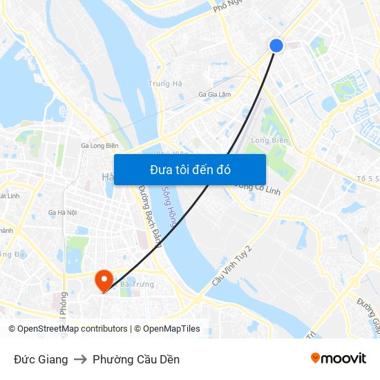 Đức Giang to Phường Cầu Dền map