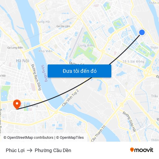 Phúc Lợi to Phường Cầu Dền map