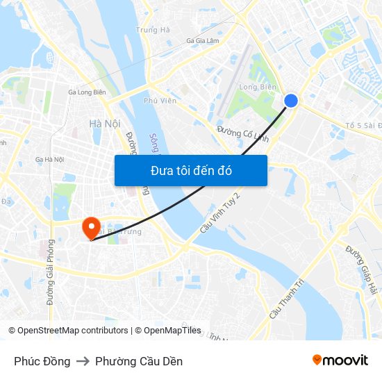 Phúc Đồng to Phường Cầu Dền map