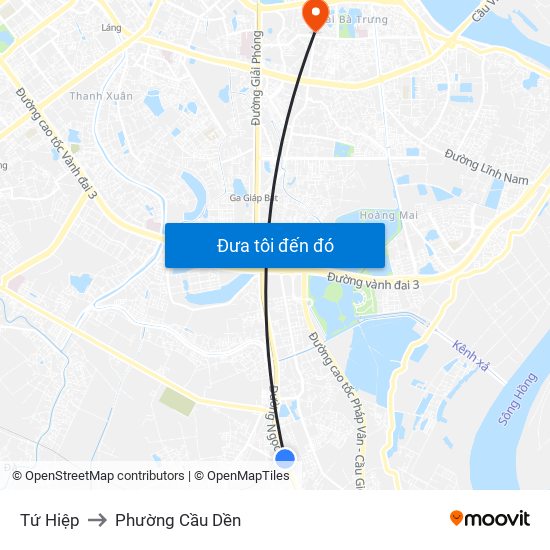 Tứ Hiệp to Phường Cầu Dền map