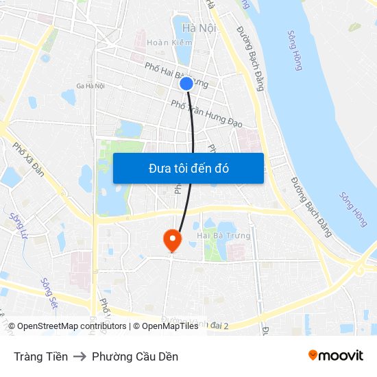 Tràng Tiền to Phường Cầu Dền map