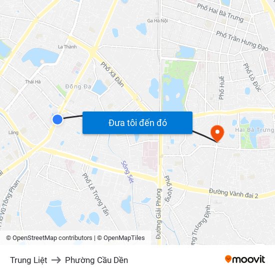 Trung Liệt to Phường Cầu Dền map