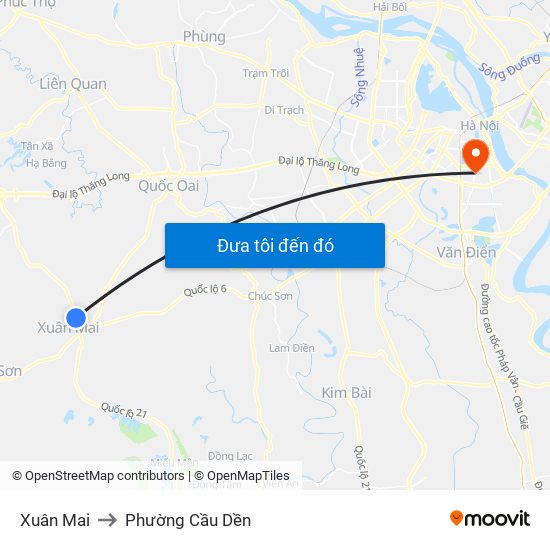 Xuân Mai to Phường Cầu Dền map