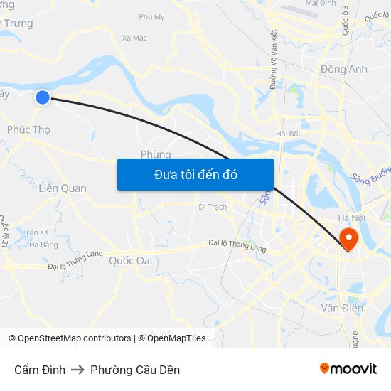 Cẩm Đình to Phường Cầu Dền map