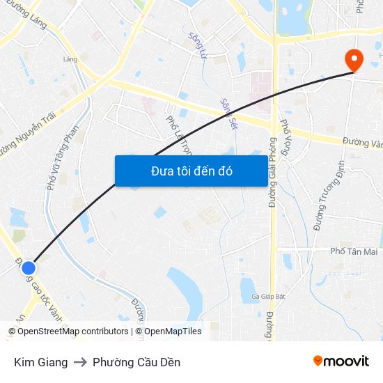 Kim Giang to Phường Cầu Dền map