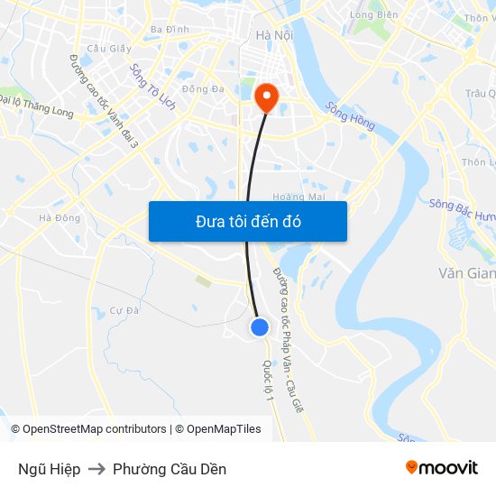 Ngũ Hiệp to Phường Cầu Dền map