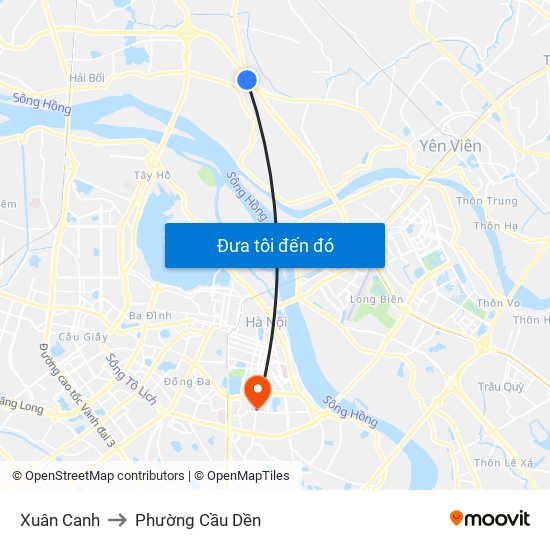 Xuân Canh to Phường Cầu Dền map