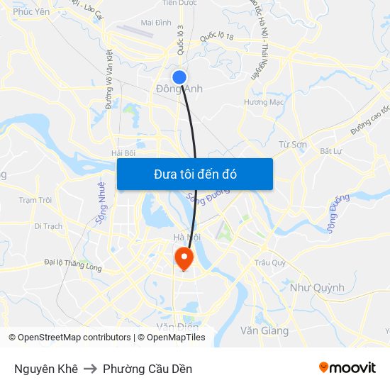 Nguyên Khê to Phường Cầu Dền map