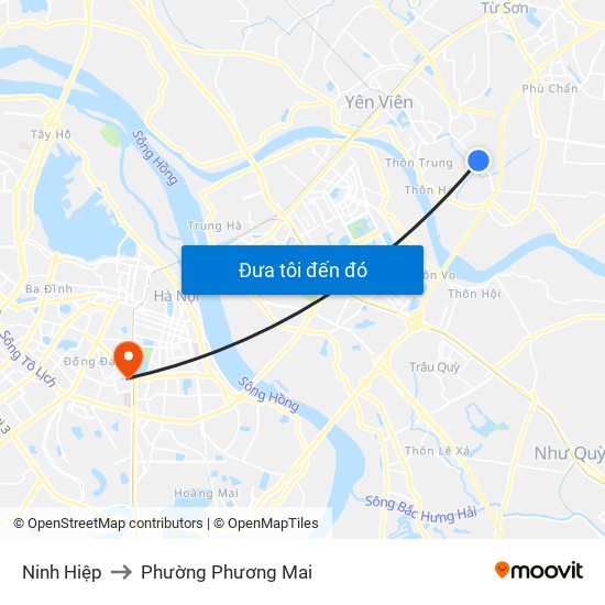 Ninh Hiệp to Phường Phương Mai map