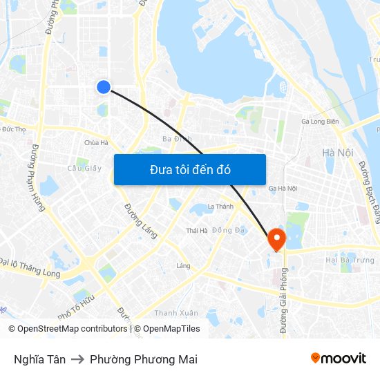 Nghĩa Tân to Phường Phương Mai map