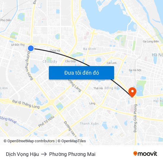 Dịch Vọng Hậu to Phường Phương Mai map