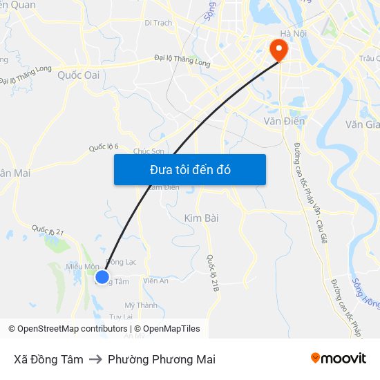 Xã Đồng Tâm to Phường Phương Mai map