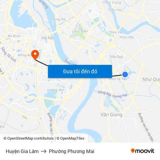 Huyện Gia Lâm to Phường Phương Mai map