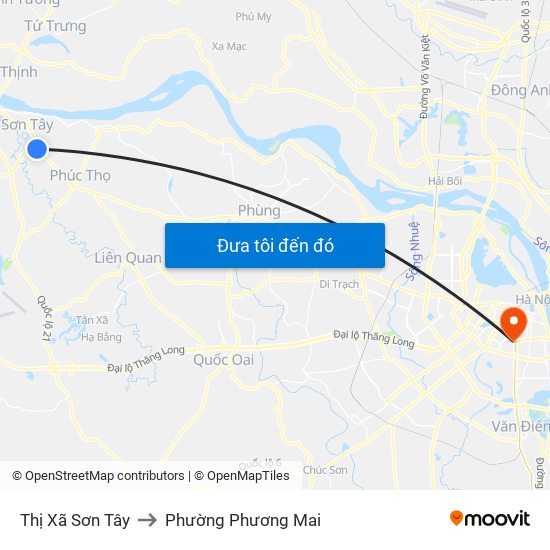 Thị Xã Sơn Tây to Phường Phương Mai map