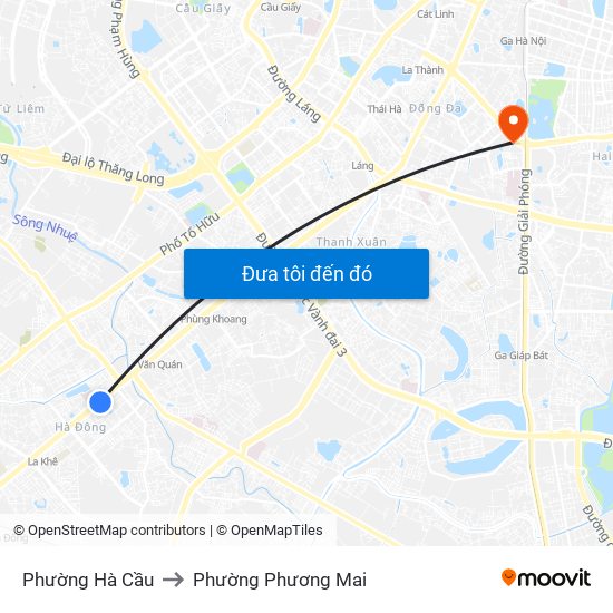 Phường Hà Cầu to Phường Phương Mai map