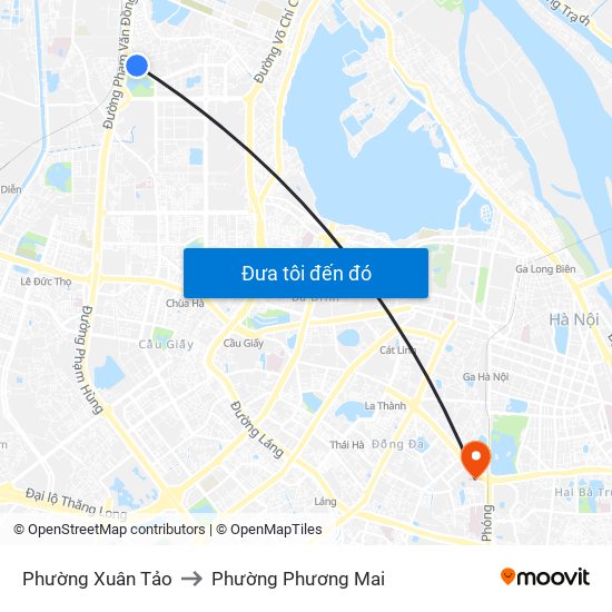 Phường Xuân Tảo to Phường Phương Mai map