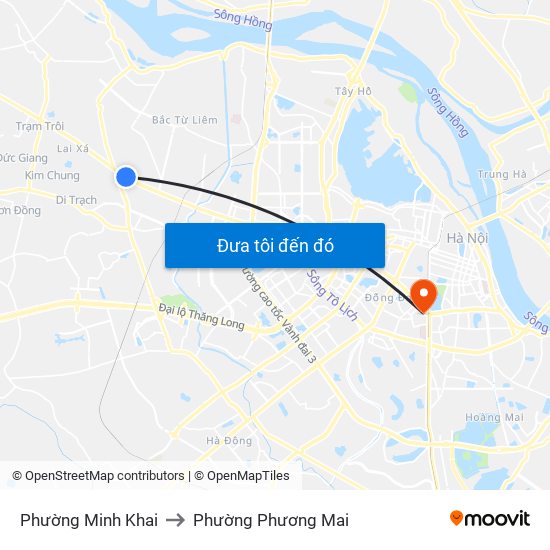 Phường Minh Khai to Phường Phương Mai map