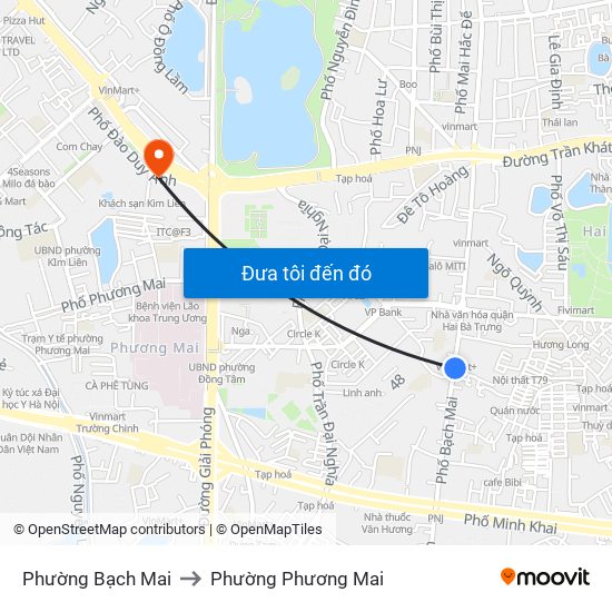 Phường Bạch Mai to Phường Phương Mai map