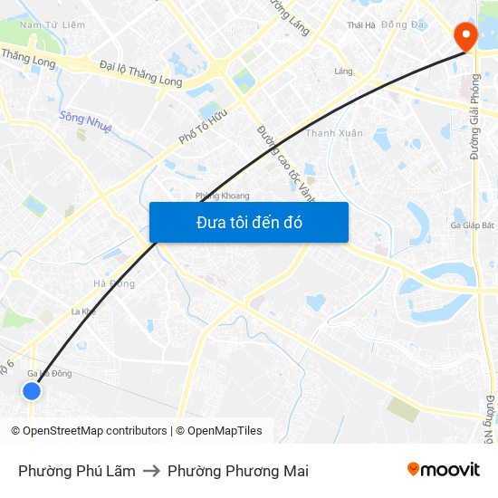 Phường Phú Lãm to Phường Phương Mai map