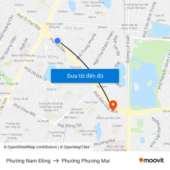 Phường Nam Đồng to Phường Phương Mai map
