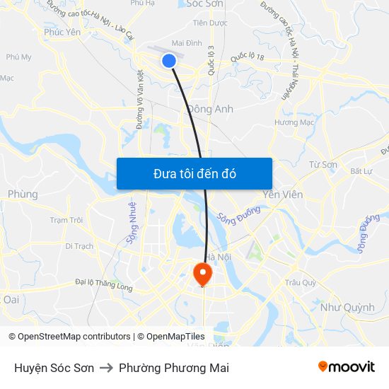 Huyện Sóc Sơn to Phường Phương Mai map