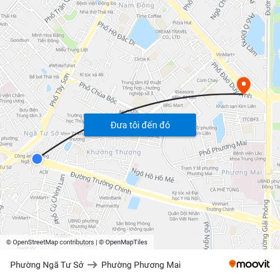 Phường Ngã Tư Sở to Phường Phương Mai map