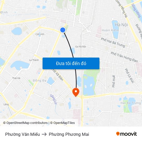 Phường Văn Miếu to Phường Phương Mai map