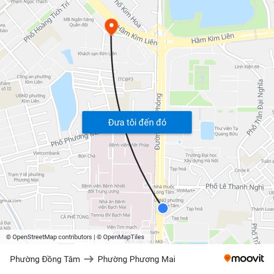 Phường Đồng Tâm to Phường Phương Mai map