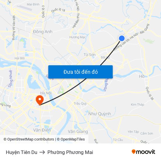 Huyện Tiên Du to Phường Phương Mai map