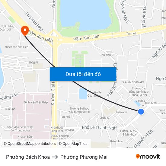 Phường Bách Khoa to Phường Phương Mai map